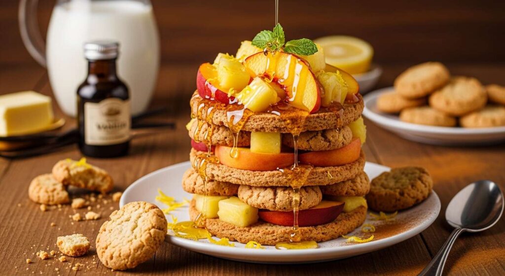 Dolce di biscotti e frutta al forno