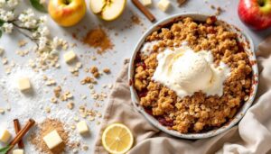 Crumble di mele caldo con gelato alla vaniglia: il dessert veloce che sa di primavera