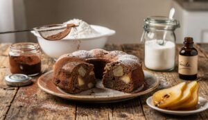 Ciambella in friggitrice ad aria al cacao e pere: soffice dentro con crosta dorata