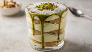 Tiramisù al pistacchio di Bronte in bicchiere: elegante, cremoso e pronto in 15 minuti senza cottura