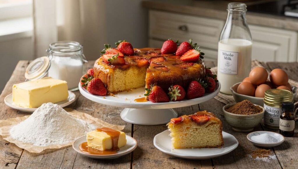 Torta alle fragole rovesciata: caramellata sopra, soffice sotto e pronta in 35 minuti