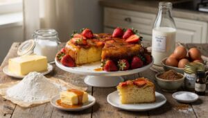 Torta alle fragole rovesciata: caramellata sopra, soffice sotto e pronta in 35 minuti