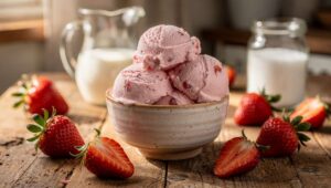 Gelato alle fragole fatto in casa senza gelatiera: cremoso con 3 ingredienti di stagione