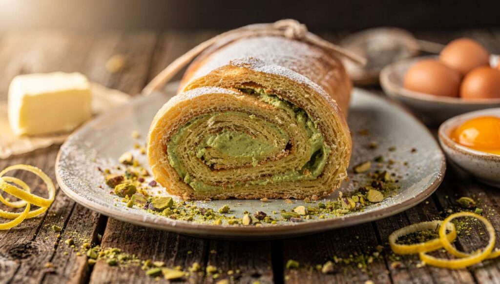 Rotolo di frolla alla crema di pistacchio siciliano: croccante, ripieno e perfetto per Pasquetta