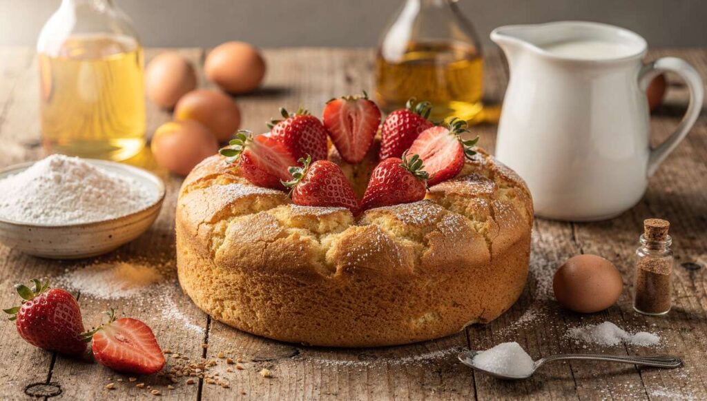 Ciambella soffice alle fragole italiane di stagione, pronta in 30 minuti senza sbattitore