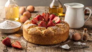 Ciambella soffice alle fragole italiane di stagione, pronta in 30 minuti senza sbattitore