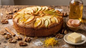 Torta di mele della nonna senza zucchero, con miele millefiori italiano e noci di Sorrento