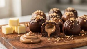 Cioccolatini ripieni fatti in casa per Pasqua con cioccolato Novi e granella di nocciole