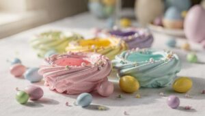 Meringhe colorate a nido per la tavola di Pasqua, croccanti e pronte con soli 2 ingredienti