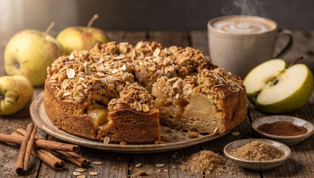 Torta rustica alle mele renette del Trentino, senza burro e con crumble croccante di avena