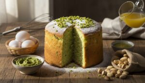 Pan di Spagna al pistacchio di Bronte senza lievito chimico: alto 8 cm e soffice per 3 giorni