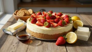 Cheesecake alle fragole e limone senza cottura: base di biscotti, crema fresca e pronta in 20 minuti